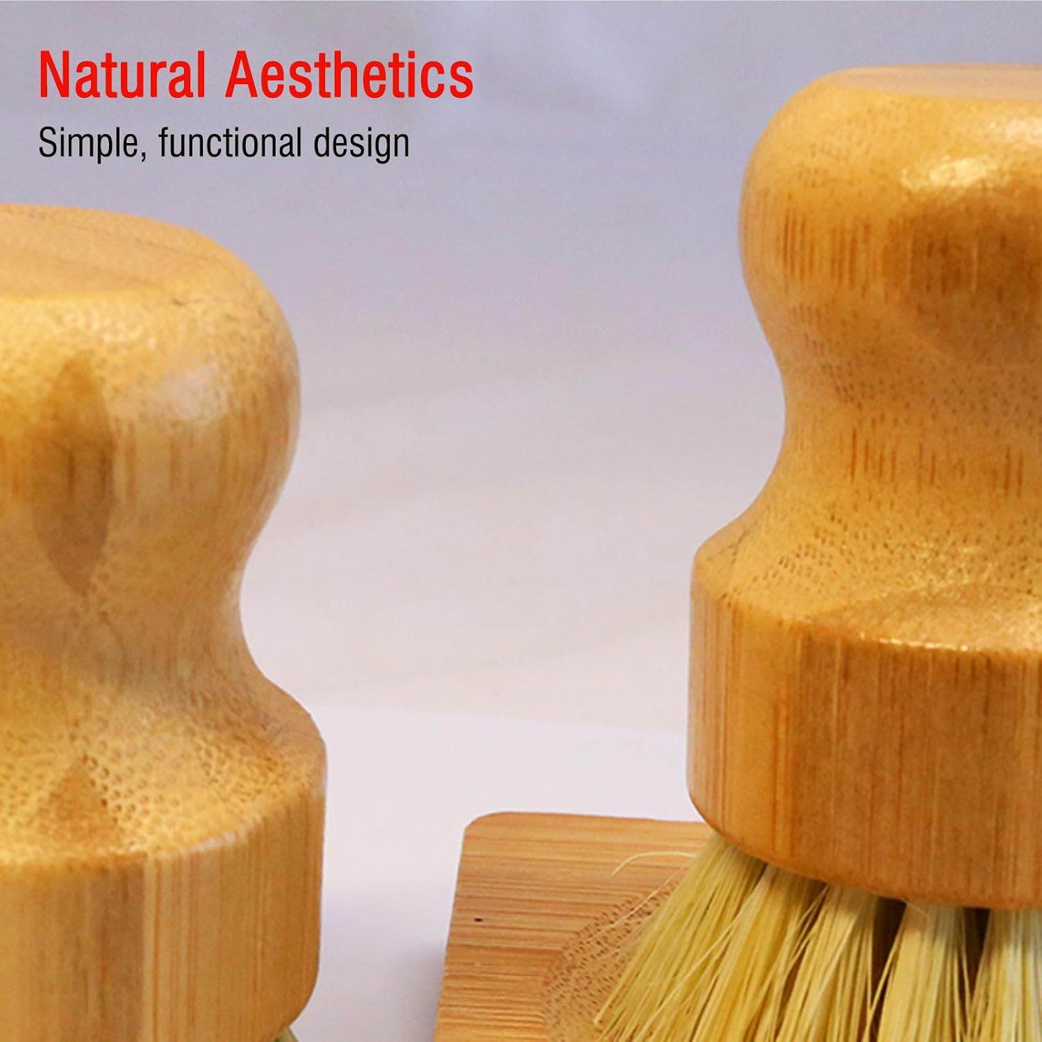 Natural Bristle Dish Brush Set, 1 Wooden Dish Brush and 1 Bamboo Dish Brush with