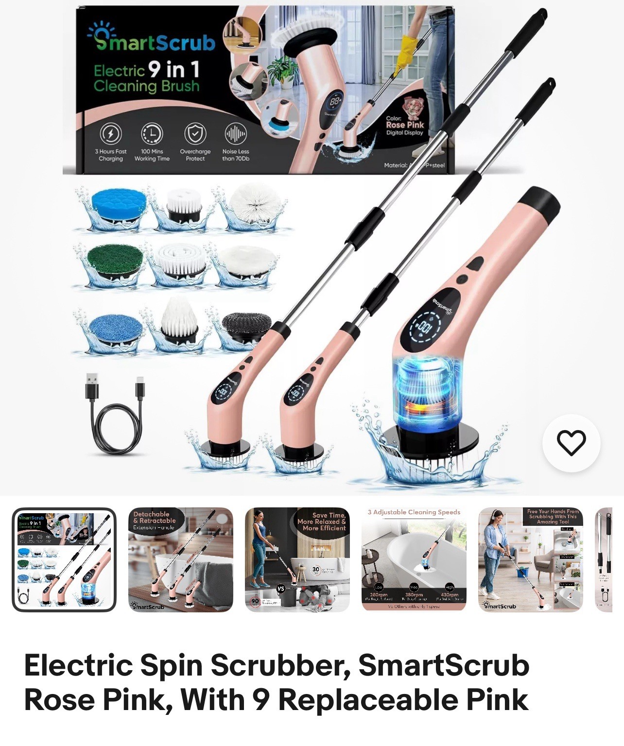Smart Sceub Electric 9in1 Cleaning Brush Rose Pink New In Box