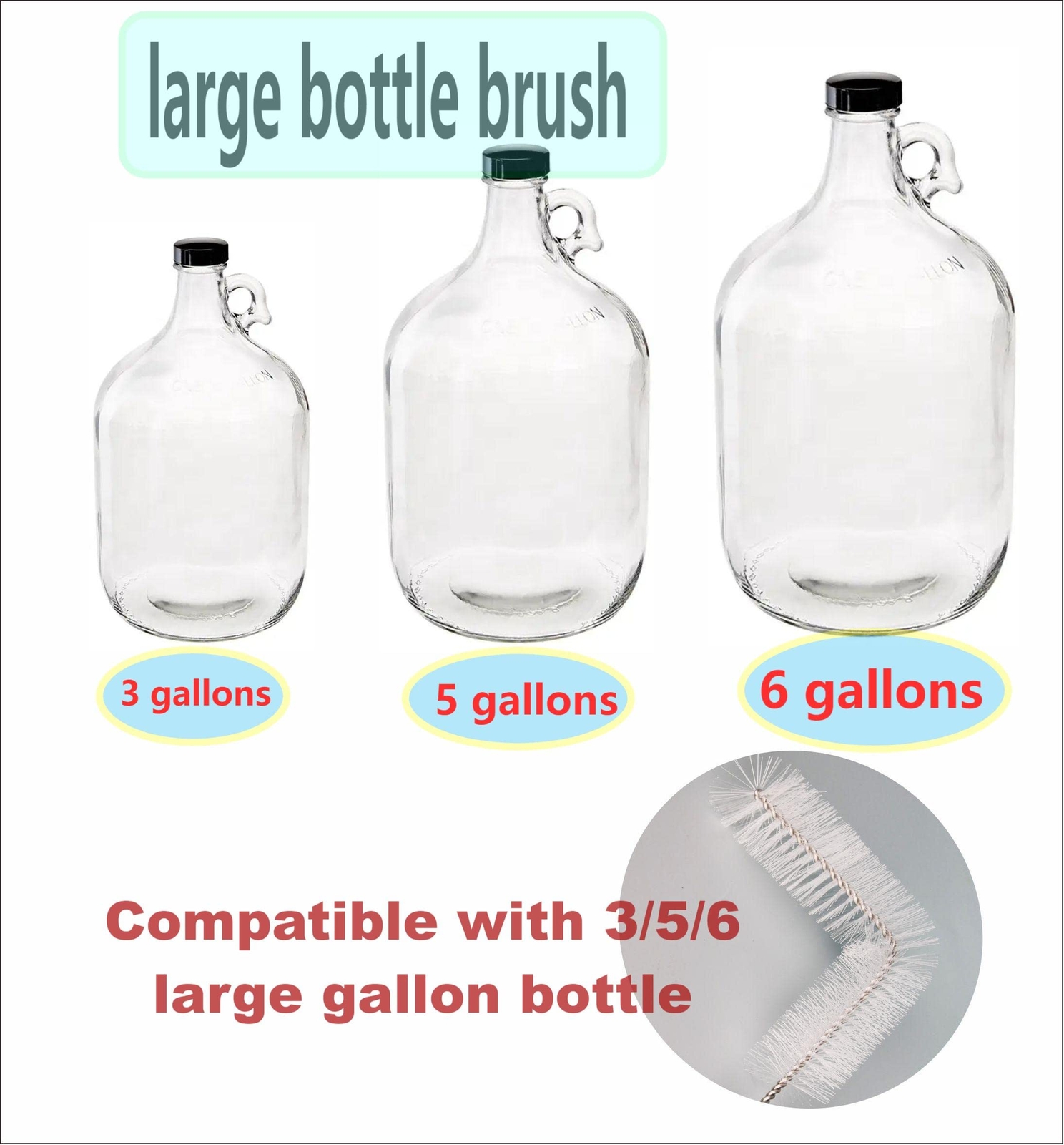 Carboy Brush Cleaning 2 Piece 30 Inch Nylon Brushes And Stainless Steel Extended