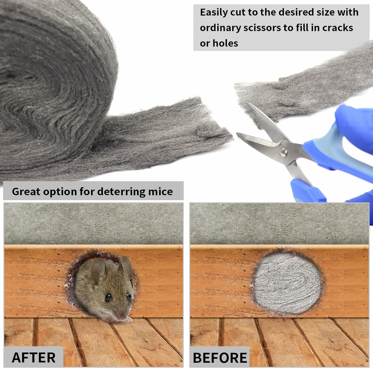 Stainless Steel Wool, Steel Wool Fill Fabric Roll, Gap Blocker Coarse Wire Hardw