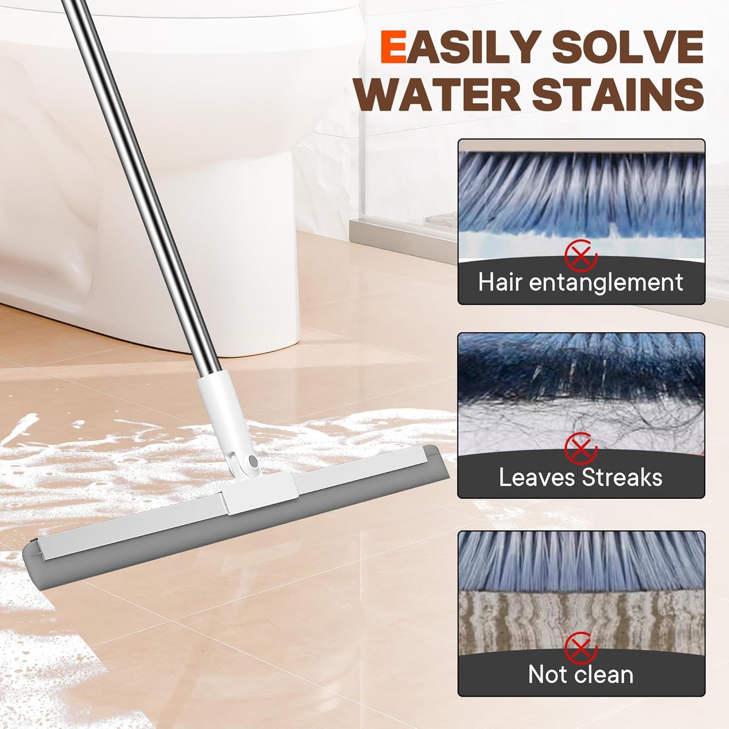Silicone Squeegee for Floor, 180° Rotating Squeegee Broom, Floor Squeegee with a