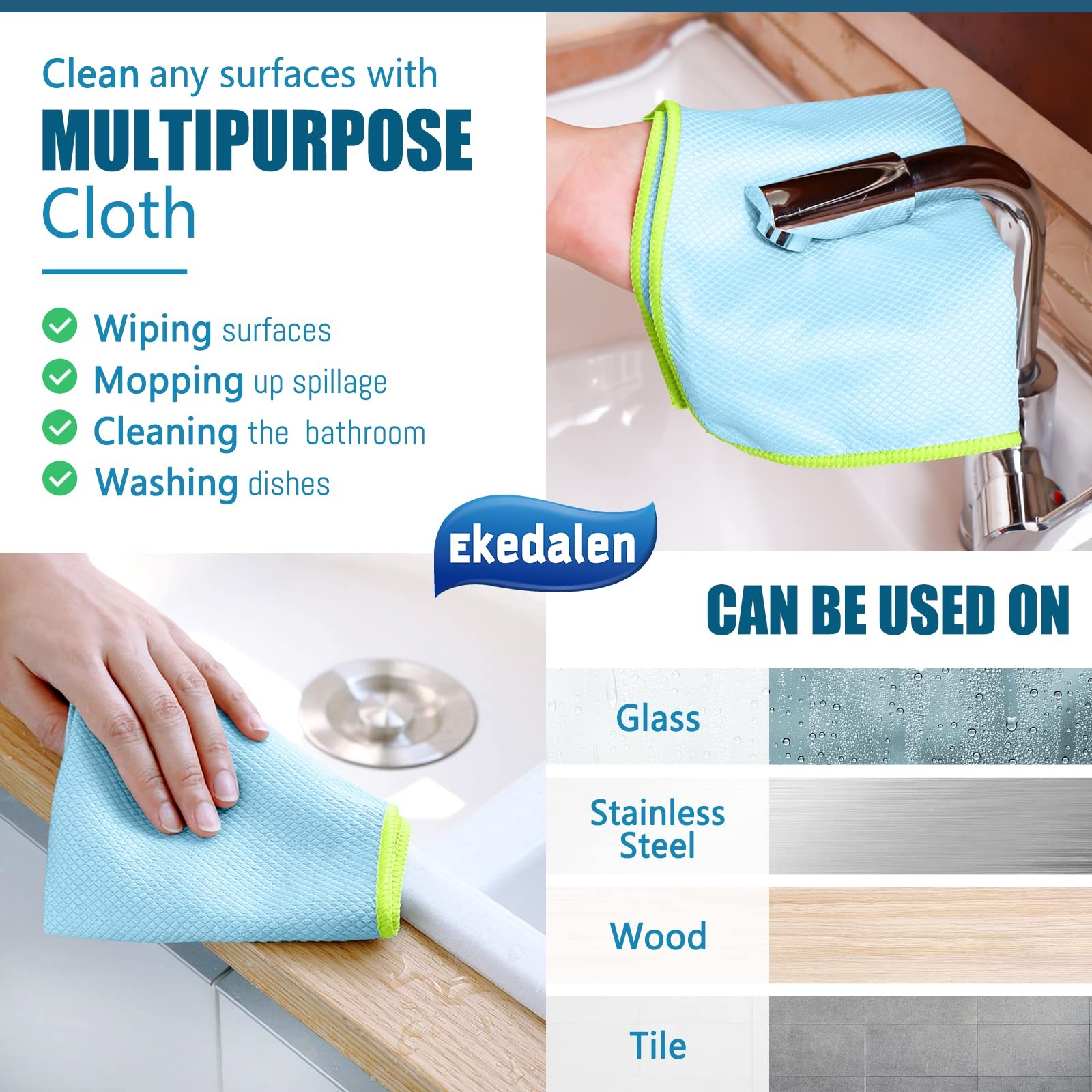 Ekedalen Microfiber Cleaning Cloth 12 x 16 Inch, Light Blue, 12 X 16 Inch