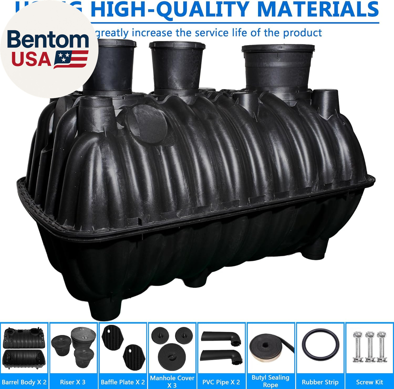 Large Underground Septic Tank Kit -68.3X38.8X36.2In Plastic Septic Tank System,
