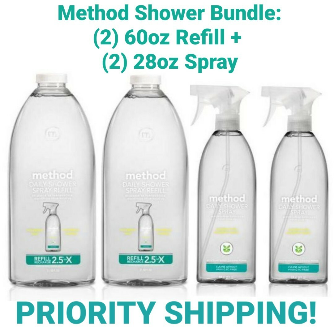 Method Daily Shower Cleaner Combo 28oz Spray x2 + 68oz Refill x2 Eucalyptus Mint