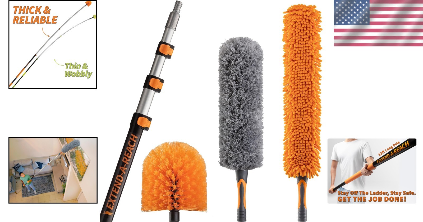 4-Piece Ceiling Fan & Cobweb Duster Set – Extendable Pole