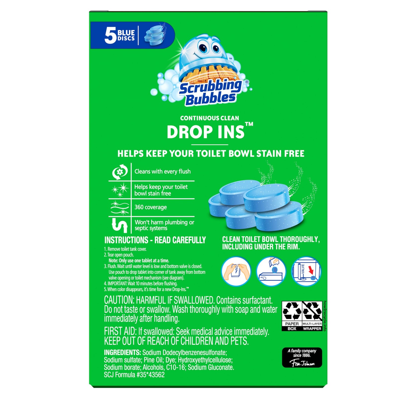 Scrubbing Bubbles Toilet Bowl Tablets, Continuous 5 Count (Pack of 1), Blue
