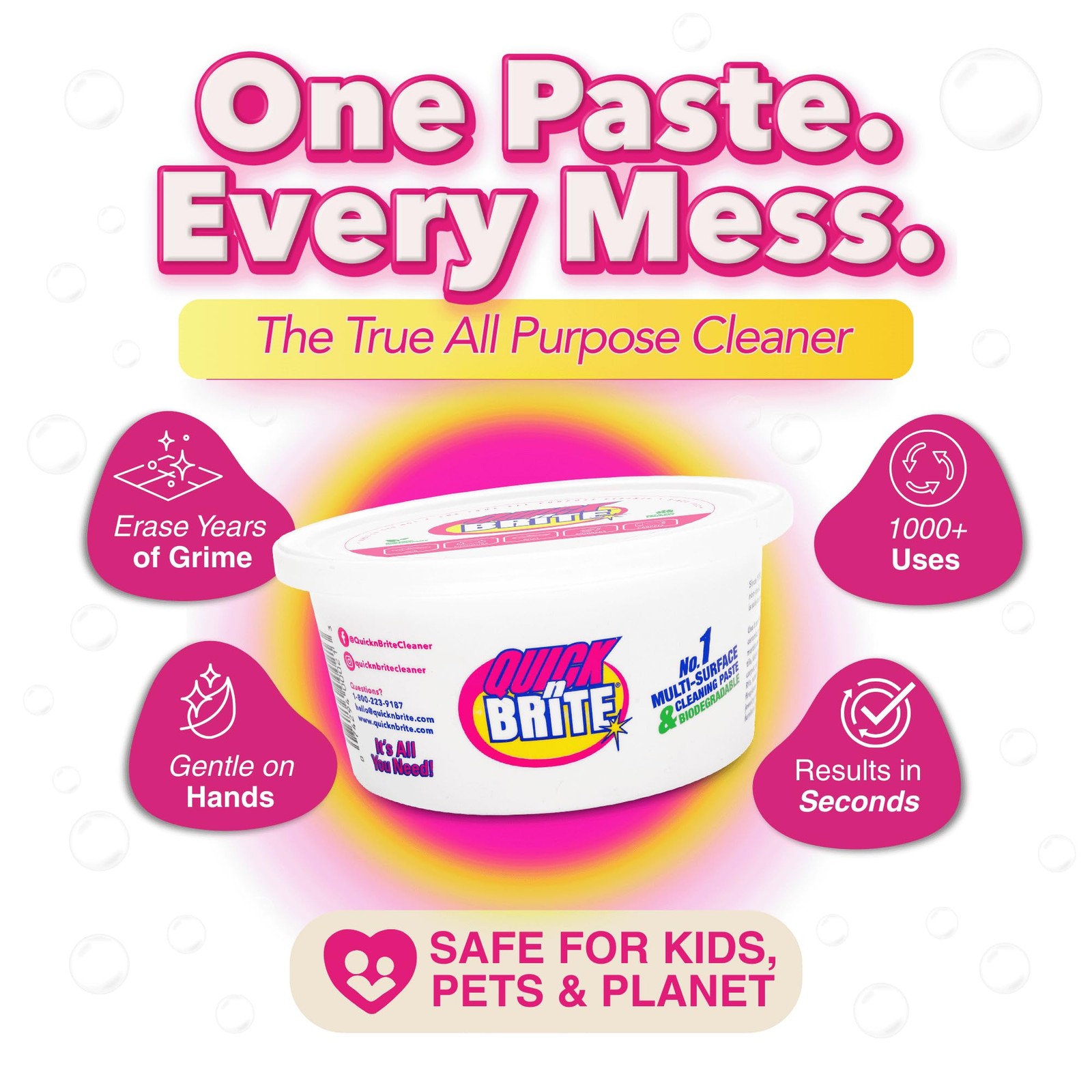 Quick ‘n Brite All Purpose Cleaning Paste – Miracle Cleaner for Tough Stains, Bi
