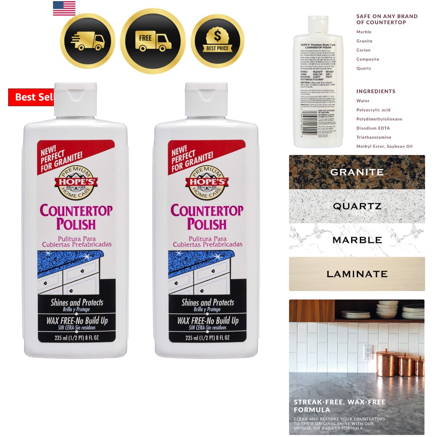 Countertop Restoration Polish, Streak-Free Kitchen Counter Cleaner, No Buildu…