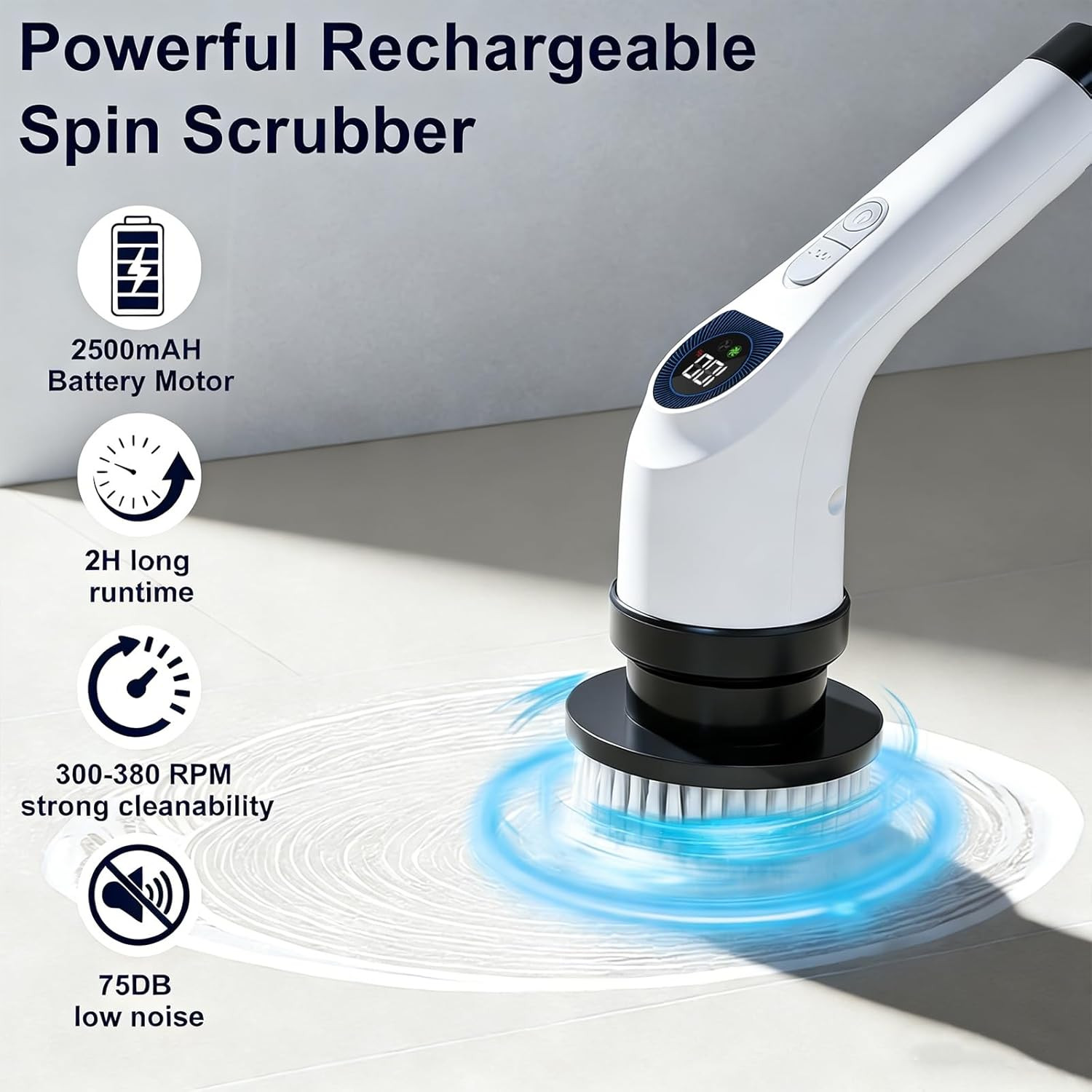 Electric Spin Scrubber for Cleaning, Adjustable Shower Brush with 7 Replaceable