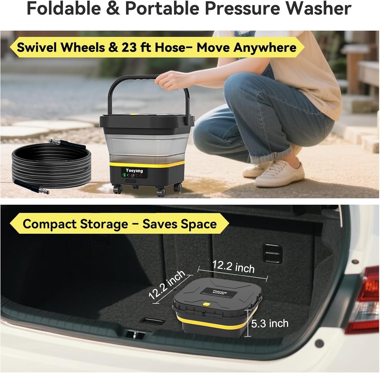 Portable Cordless Cleaner with Tank: Foldable Electric Cleaning Tool, 3.4 Gal…