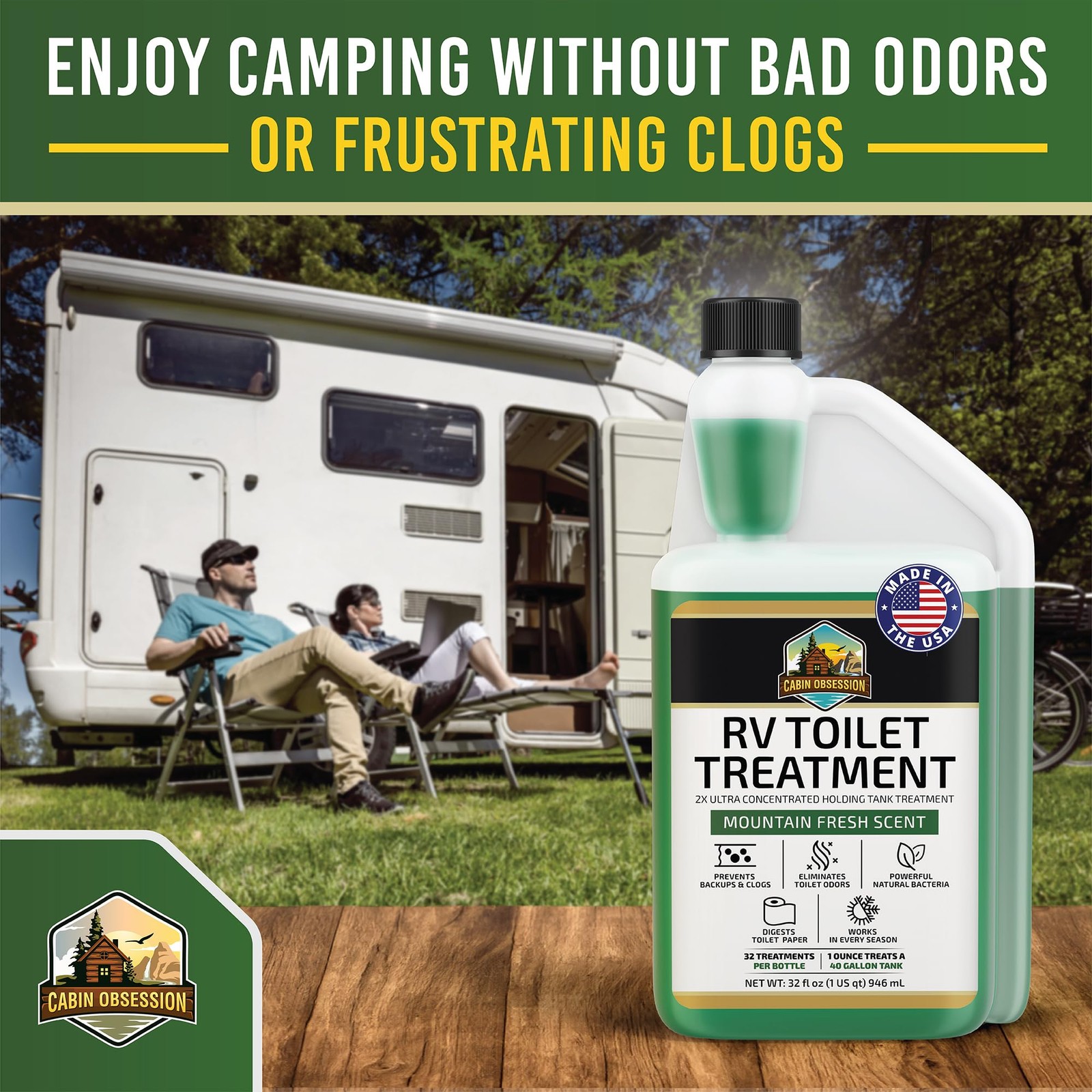 RV Toilet Treatment (32 oz) – 2x Ultra Concentrated Liquid RV Black Tank Trea…
