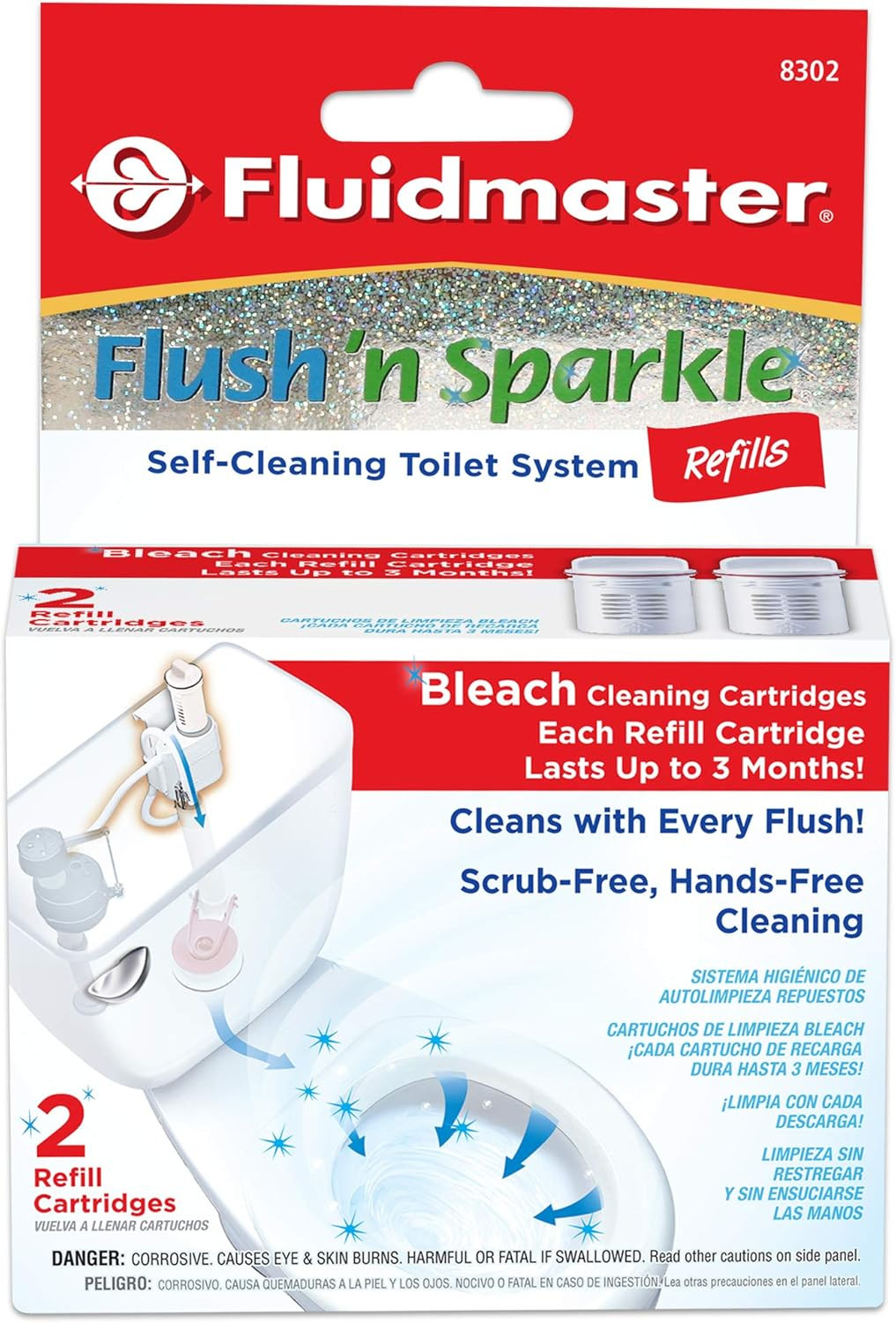 8302P8 Flush ‘N Sparkle Automatic Toilet Bowl Cleaning System Refills, Bleach 2-