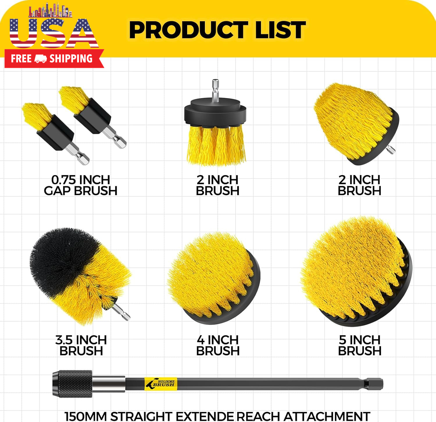 8 Piece Drill Brush Attachments Set, Power Scrubber with Extend Long Attachment，