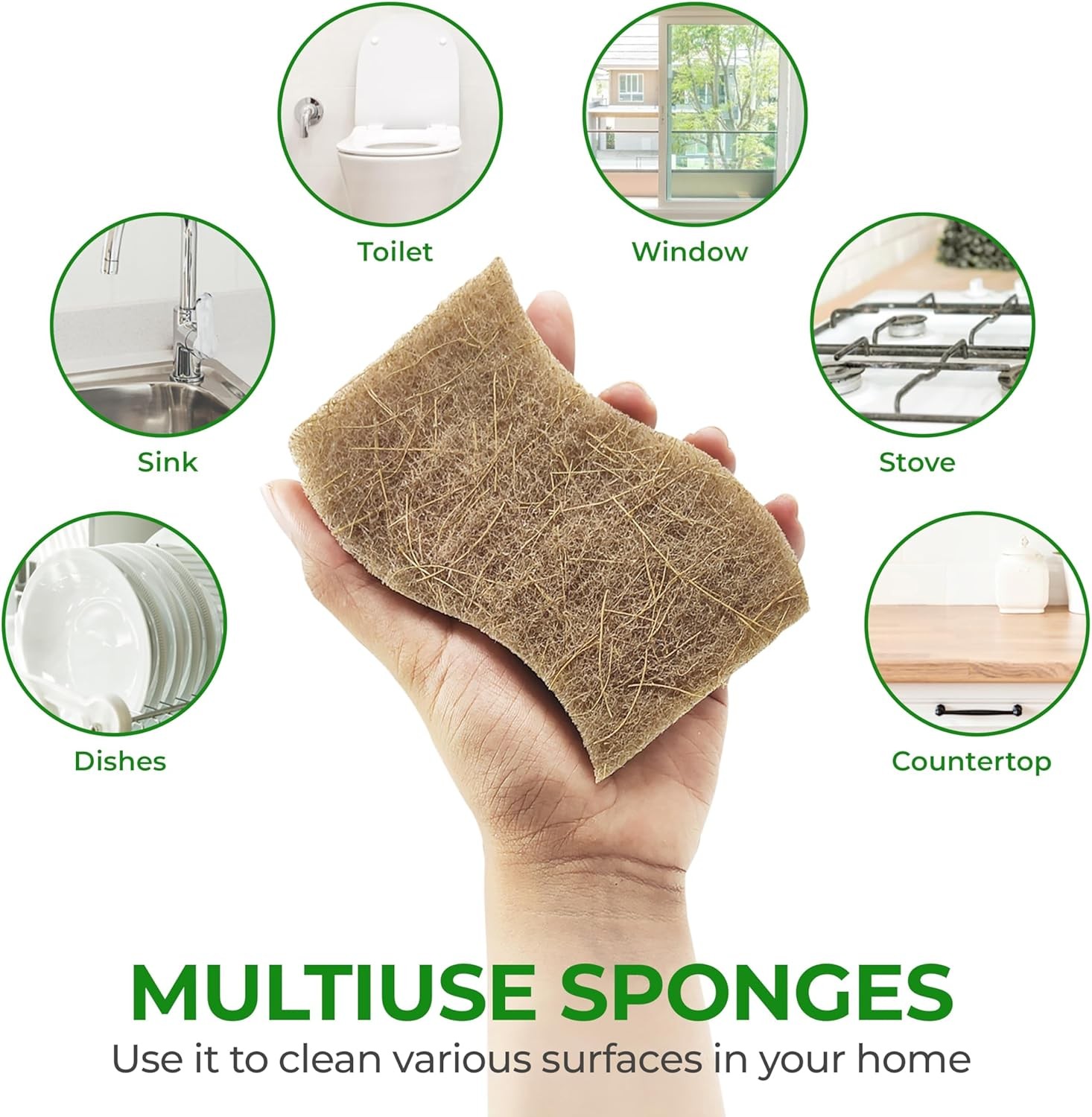 Natural Kitchen Sponges (12 Pack) – Biodegradable Cellulose & Coconut Scrubber
