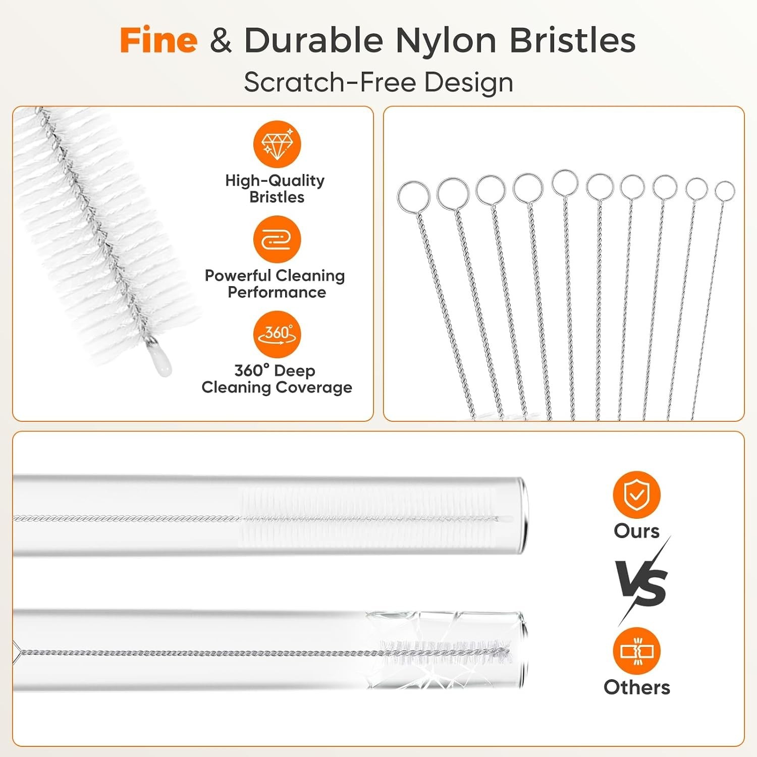 10-Packs Straw Cleaner Brush in Mixed Sizes, 8.7IN Long Reusable Stainless S…
