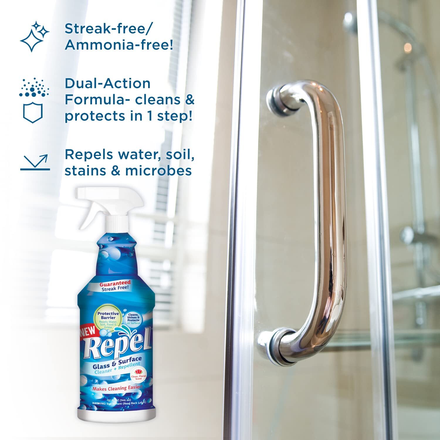 Repel Glass & Surface Cleaner 32 Fl. Oz. Cleans & Repels Water Spots And Dirt On