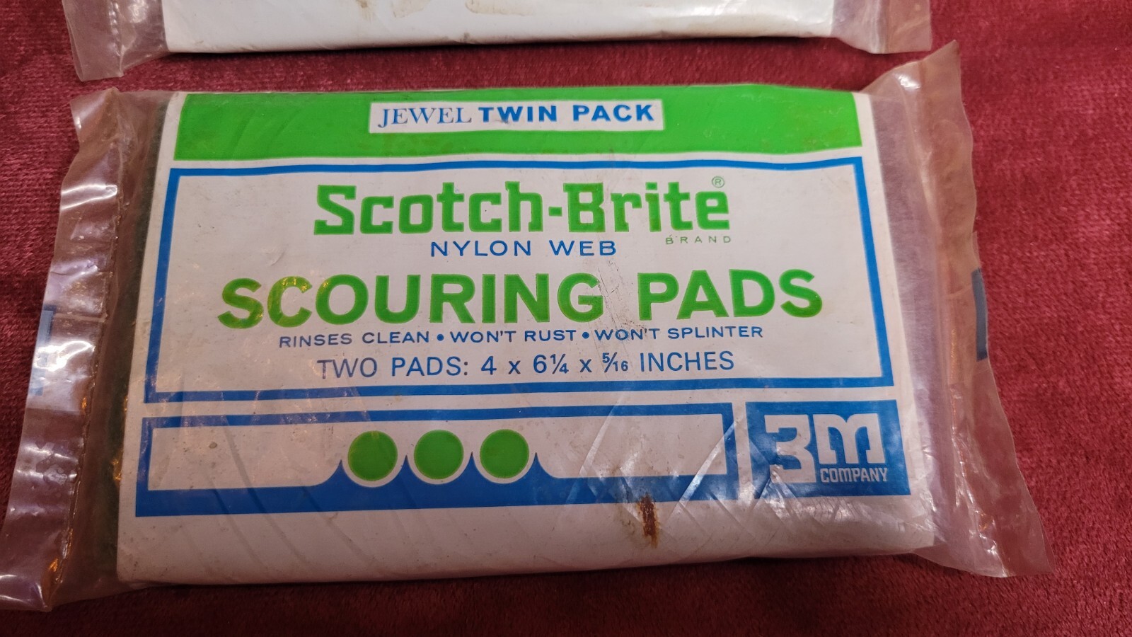 Vintage Scotch-Brite Scouring Pads, 2 Packs, 4 Pads, 3m Company, Nylon Web, NOS