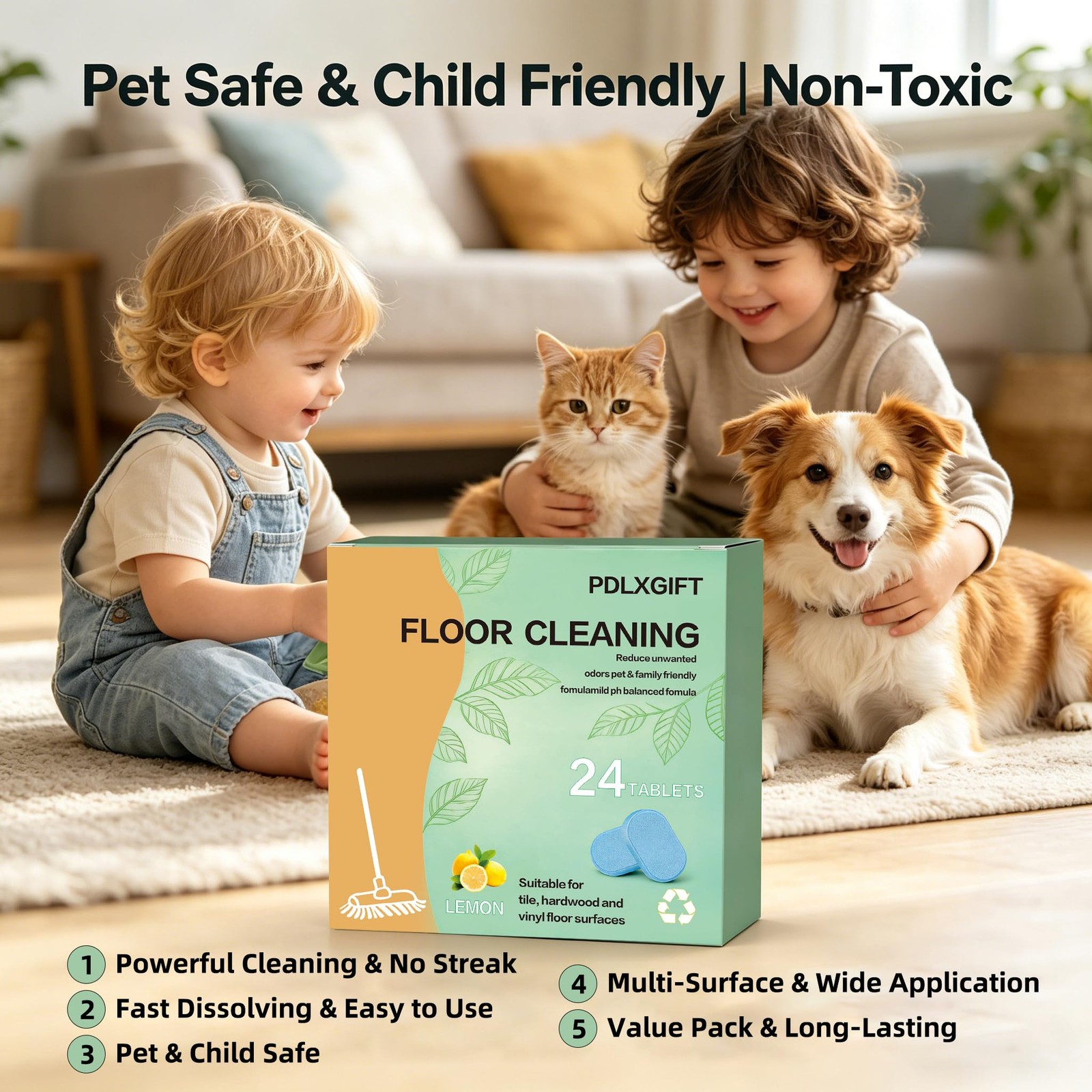 Floor Cleaner , 24pcs Multi-Surface Floor Cleaner Solution | Pet Safe, No Res…
