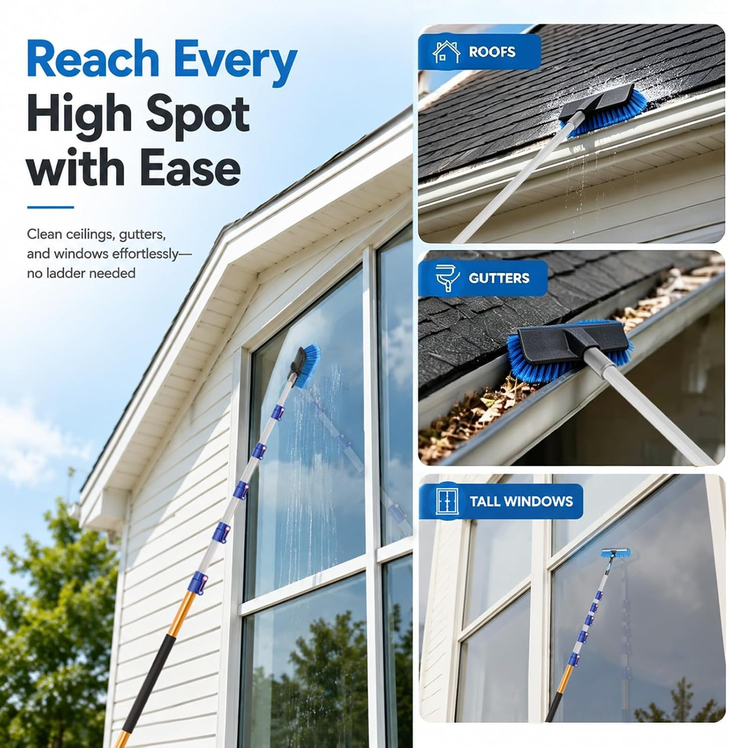 28 FT Exterior House Cleaning Brush Set with 6-21 Foot Telescoping Extension Pol