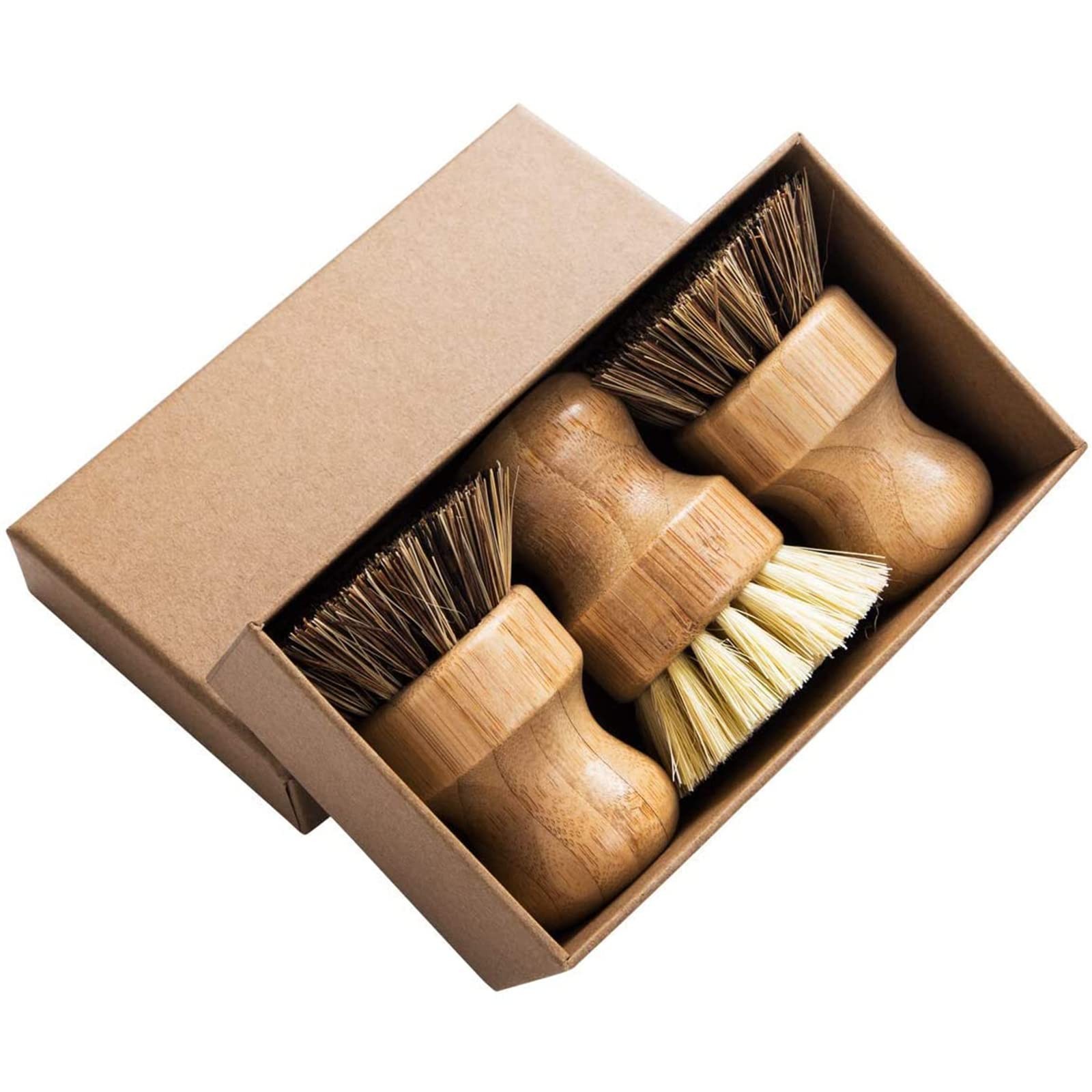 Palm Pot Brush Bamboo Round 3 Packs Mini Dish Brush Natural Scrub Brush Durab…