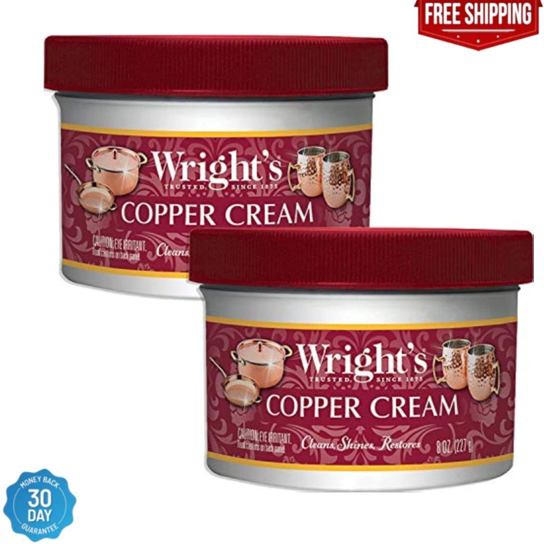 Wright’s Copper and Brass Polish and Cleaner Cream- 8 Ounce – 2 Pack – Gently