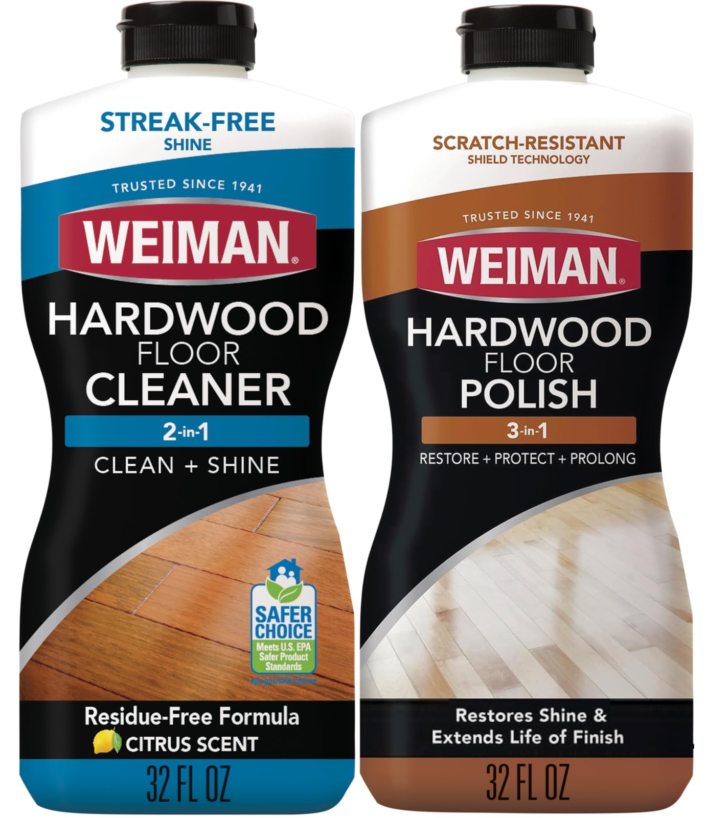 Weiman Hardwood Floor Cleaner and Polish Restorer Combo 2 Pack High Traffic