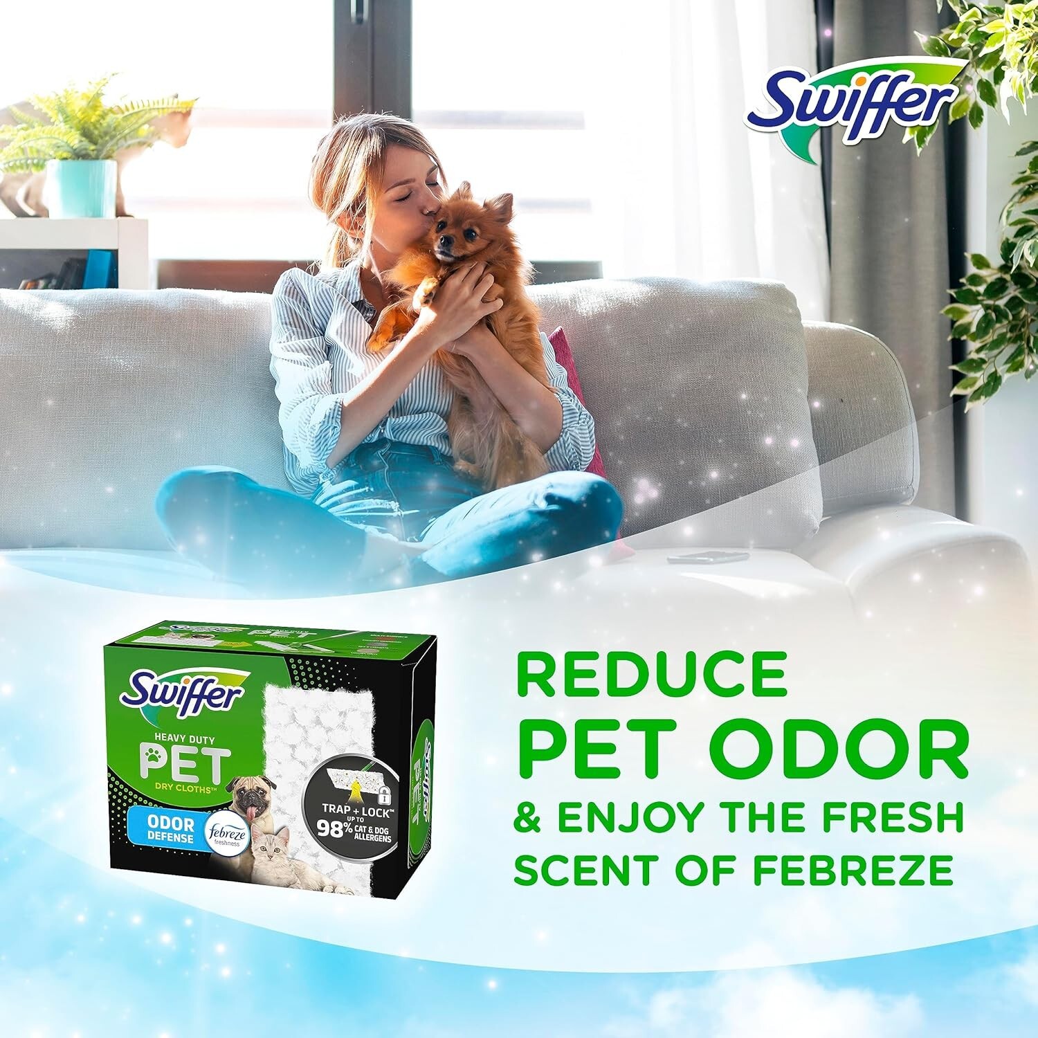 Swiffer Sweeper Pet, Heavy Duty Dry Cloth Refills, Febreze Odor Defense, 32 ct