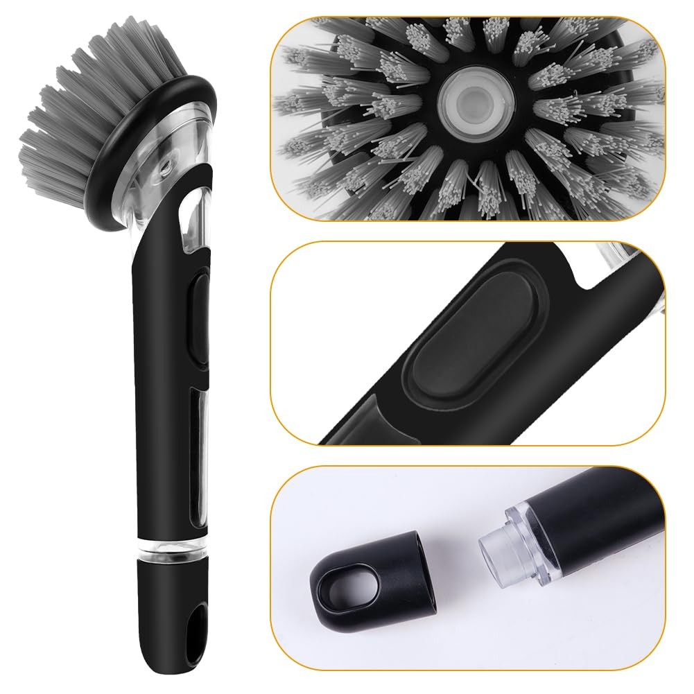 Kitchen Dish Brush with Soap Dispenser Long Handle for Dishes Pan Pot Sink