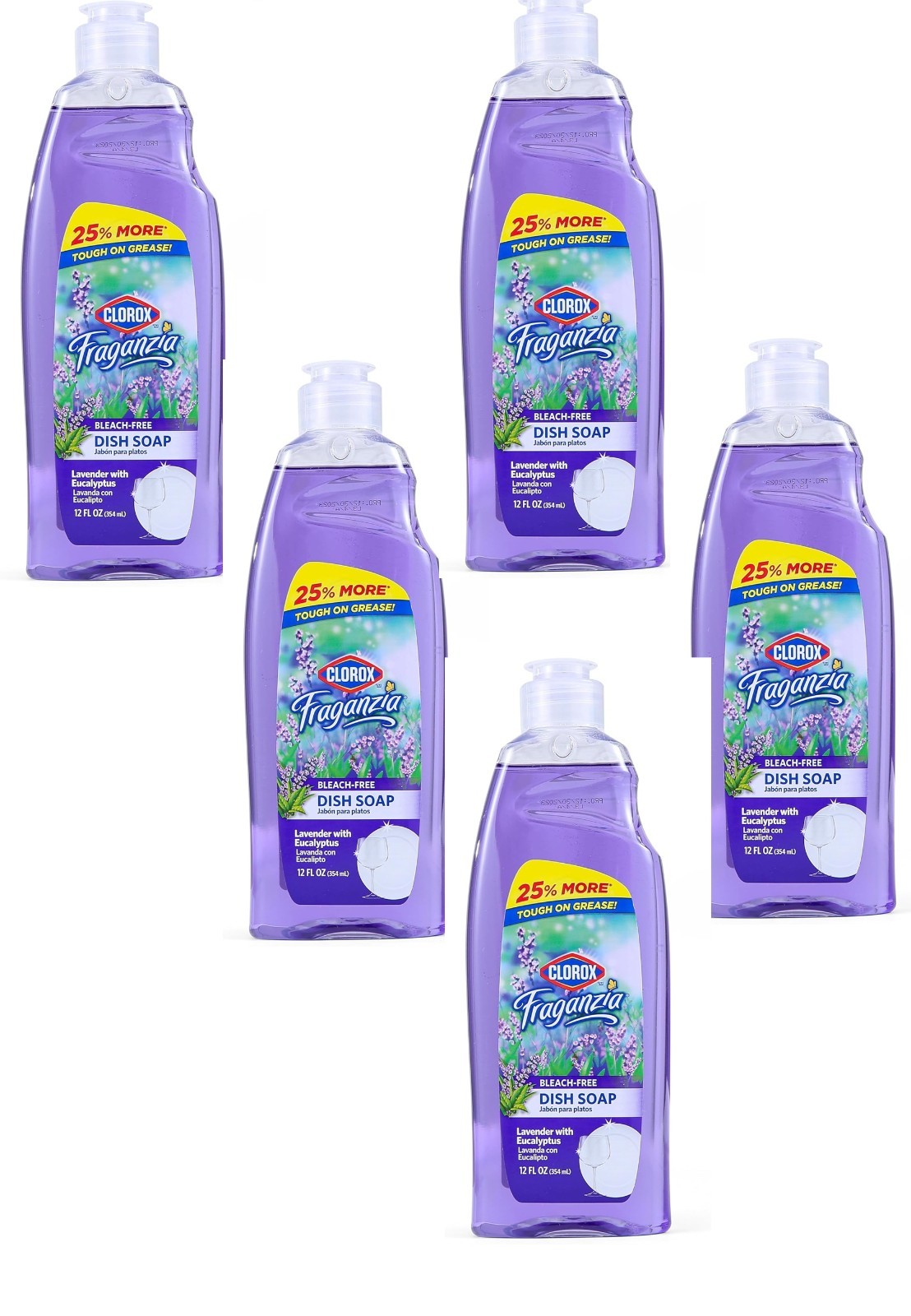 5 NEW Brand New Sealed CLOROX Fraganzia Lavender W/ Eucalyptus DISH Soap