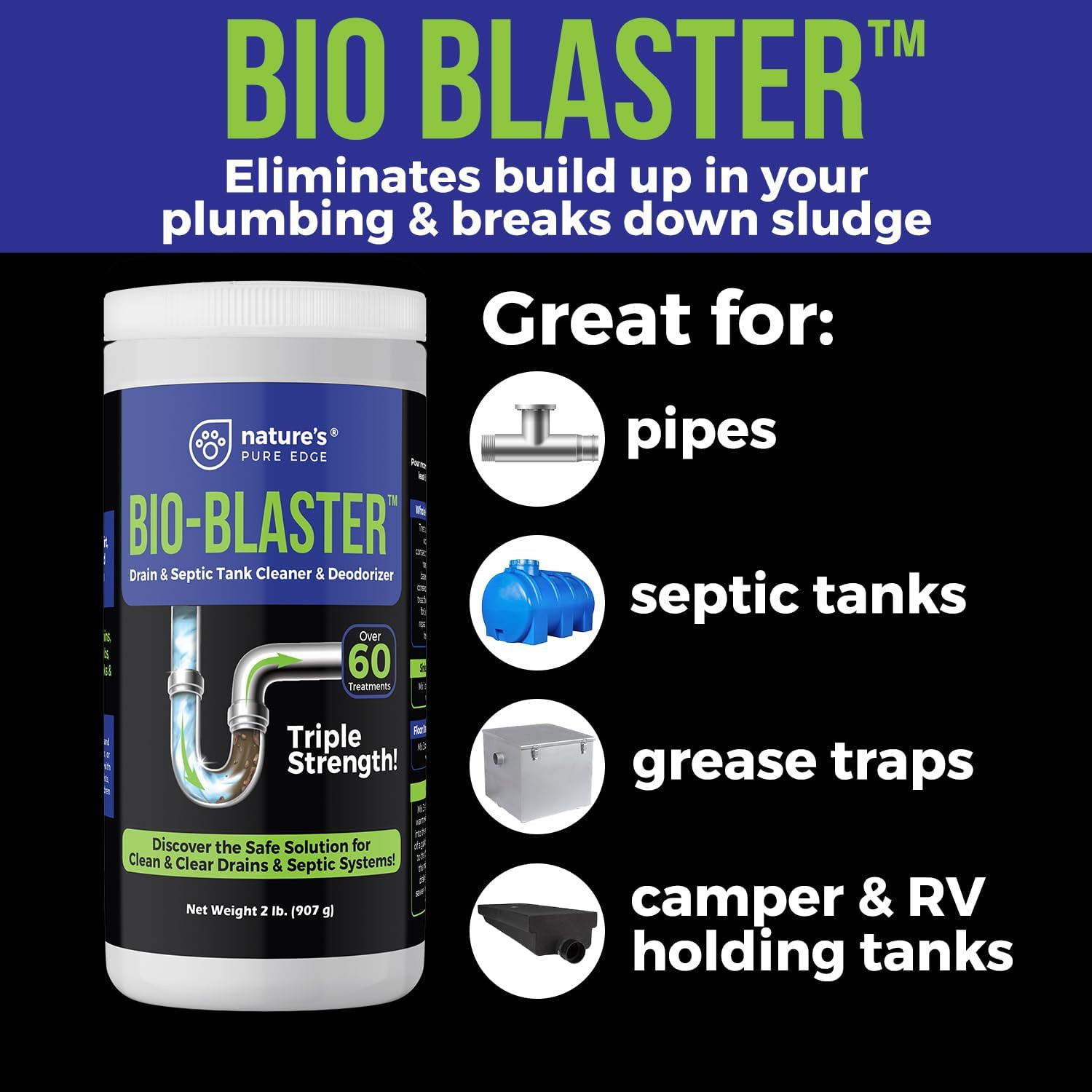 Enzyme Drain and Septic Cleaner and Friendly Bacteria Booster. Extra Large 2 lb.