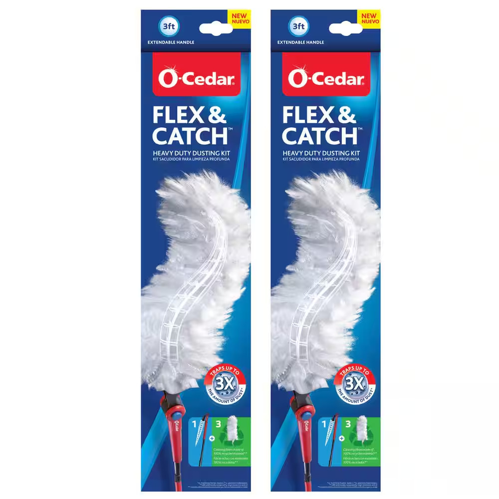 Flex and Catch Heavy Duty Dusting Kit with Stay-On Duster Hook, 5-Duster Refills