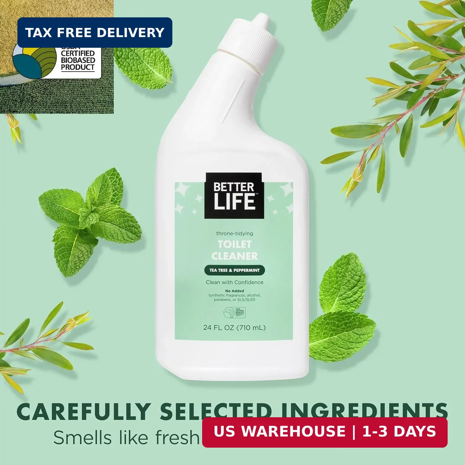 Better Life Toilet Bowl Cleaner, Plant-based, Stain & Odor Remover, Tea Tree & P