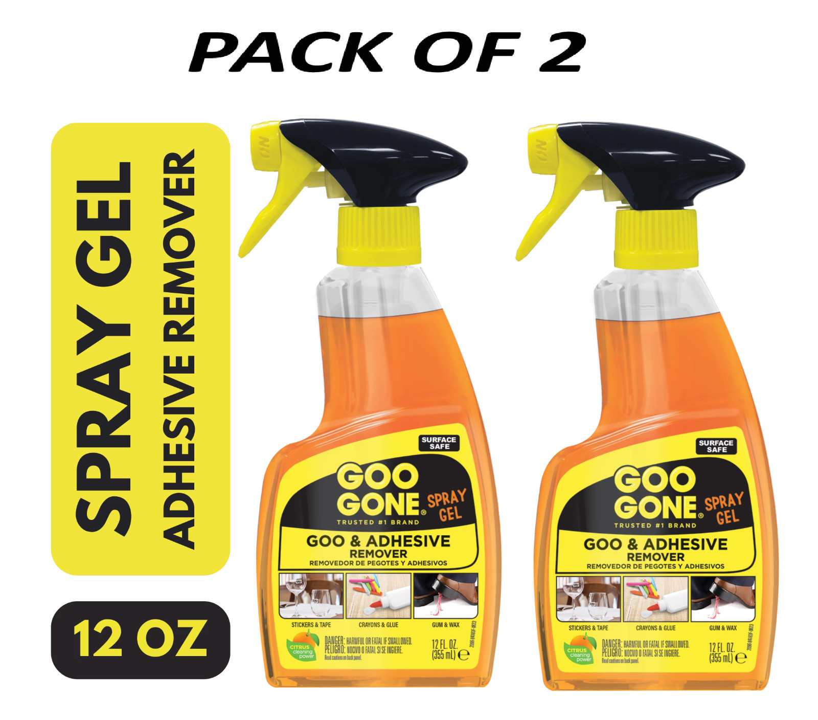 GOO GONE Original ADHESIVE Glue Gum Remover ~ Fresh Citrus & Surface Safe 12Oz