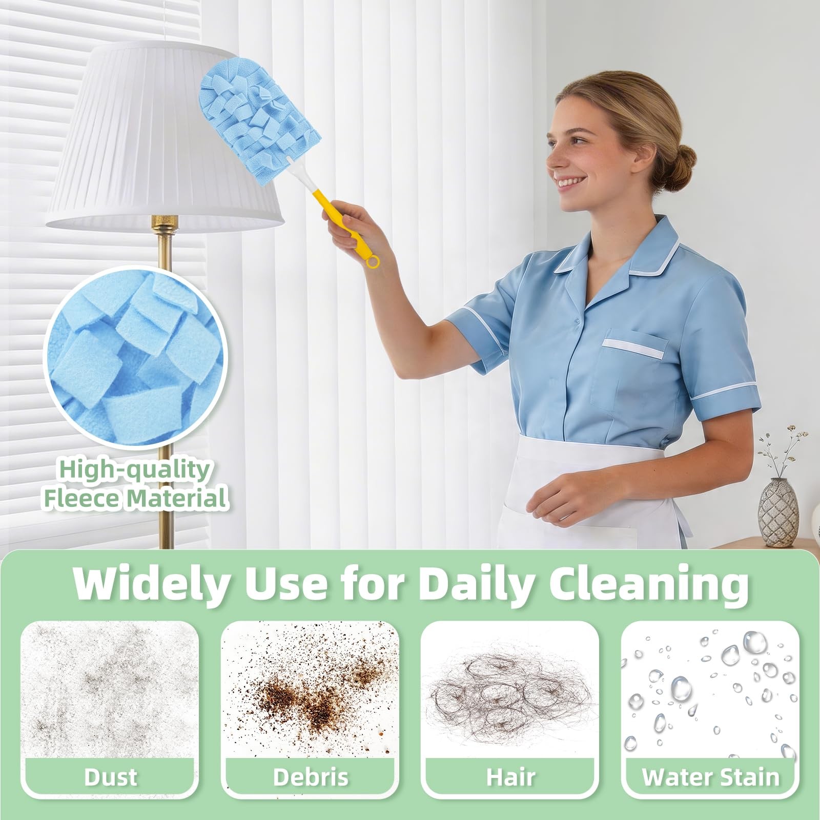12 PCS Fleece Reusable Duster Refills with Swiffer Handle, Washable Heavy Dut…