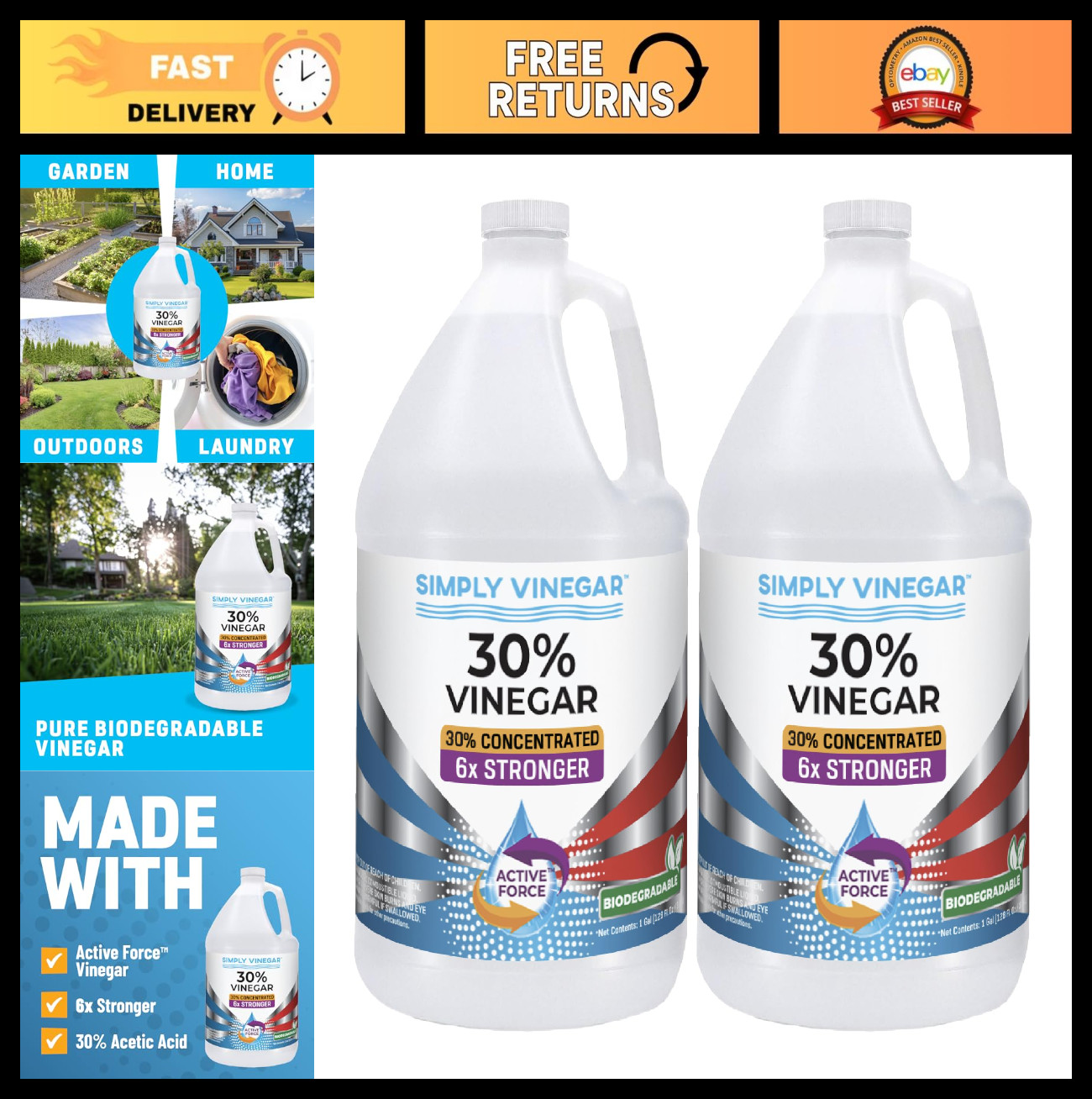 30% Pure Concentrated Vinegar – Powerful Cleaning Solution for Home & Garden, 12