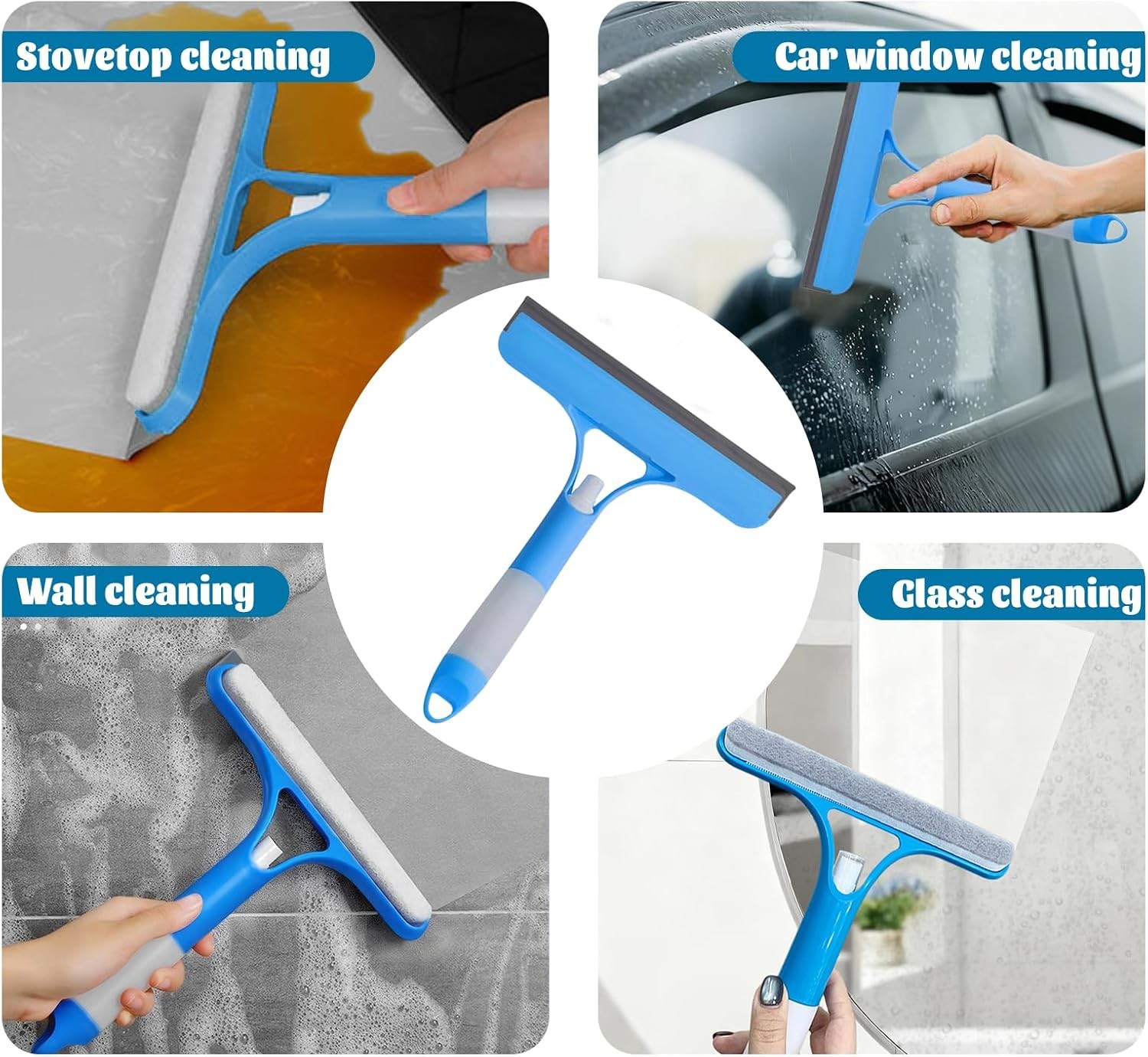 Spray Shower Squeegee for Glass Doors Window Cleaning Tile Silicone Blue
