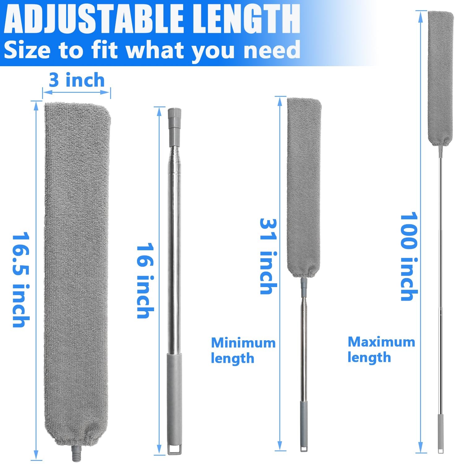 Retractable Gap Dust Cleaner Brush 4 pcs Replacement Duster Cloth, 100 inches