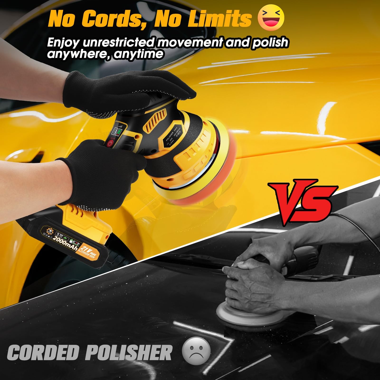 Cordless Car Buffer Polisher kit [2x 2000mAh 21V Batteries & 18 PCS Attachmen…