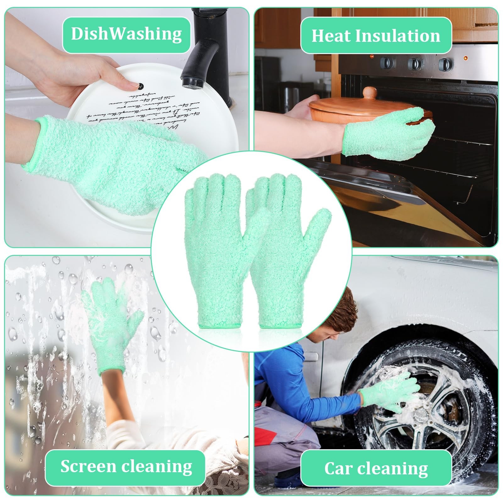 Ouligay Microfiber Gloves for Plant Dusting, Reusable Washable Small, Green