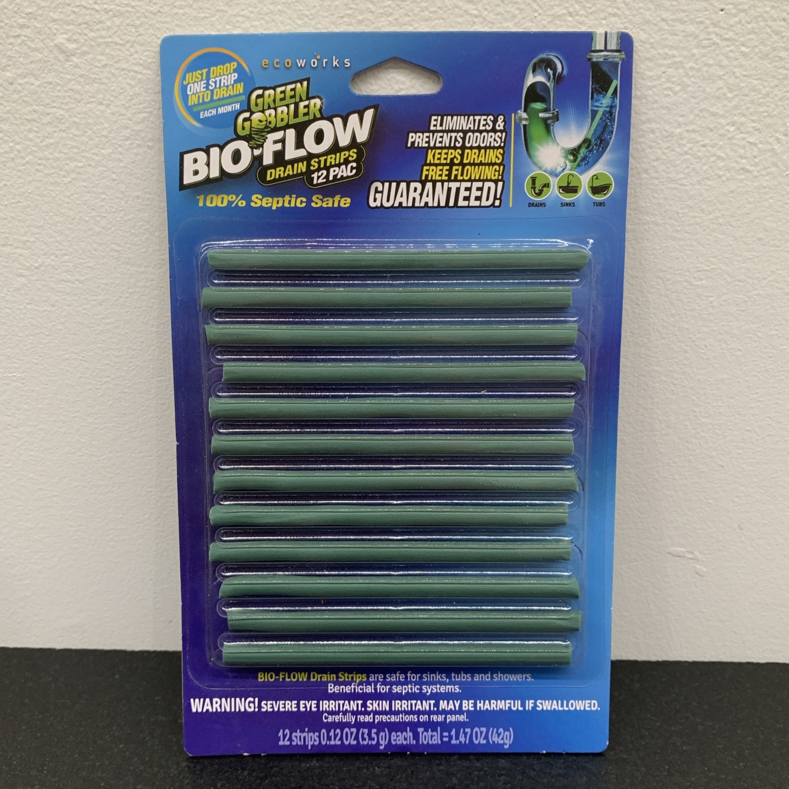 Green Gobbler BIO-FLOW Drain Strips – 12 PAC Drain Cleaner & Deodorizer Ecoworks