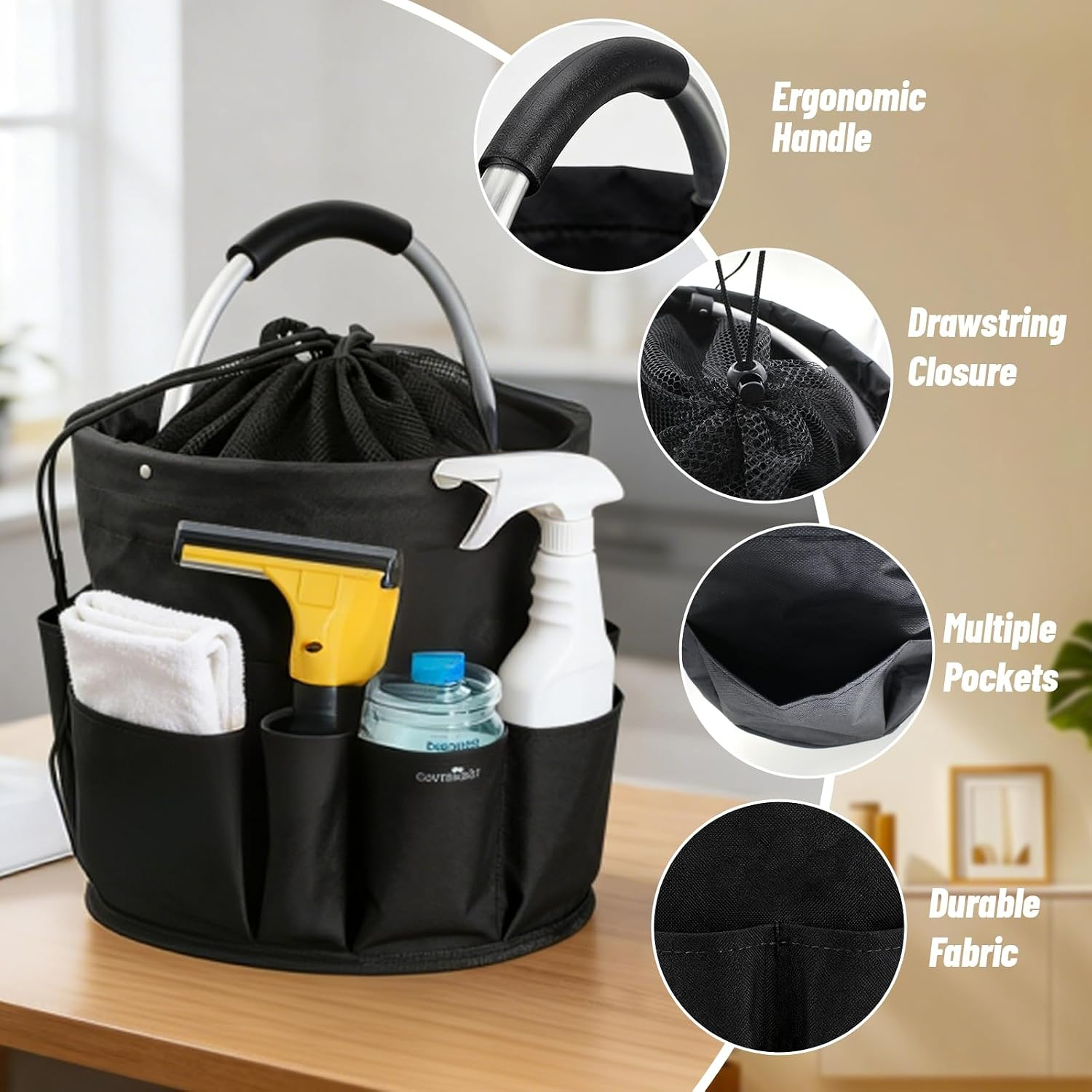 Cleaning Caddy with Handle, 17L Cleaning Products Organiser, Portable Cleaning C
