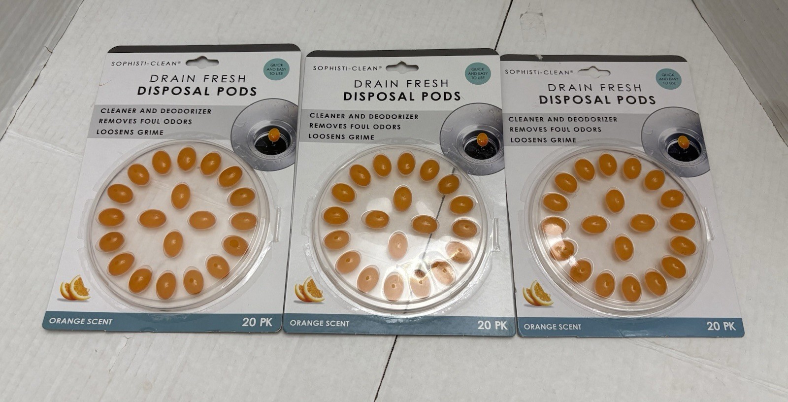 3-Pack Sophisti-Clean Drain Fresh Disposal Pods – 60 Pods Total – Orange Scent