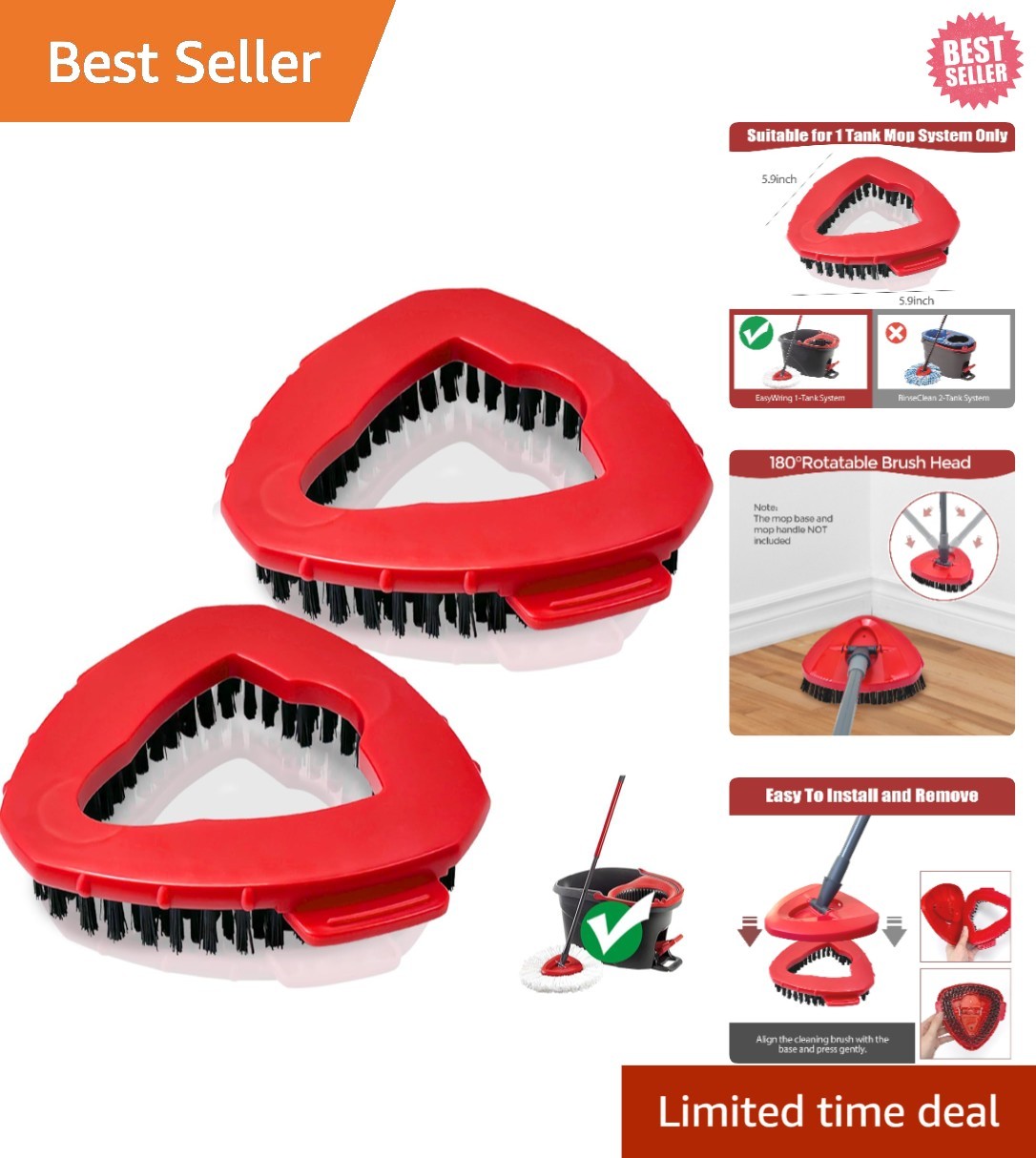 Multi-Surface Spin Scrub Brush Replacement Heads – 2 Pack for Easy Cleaning