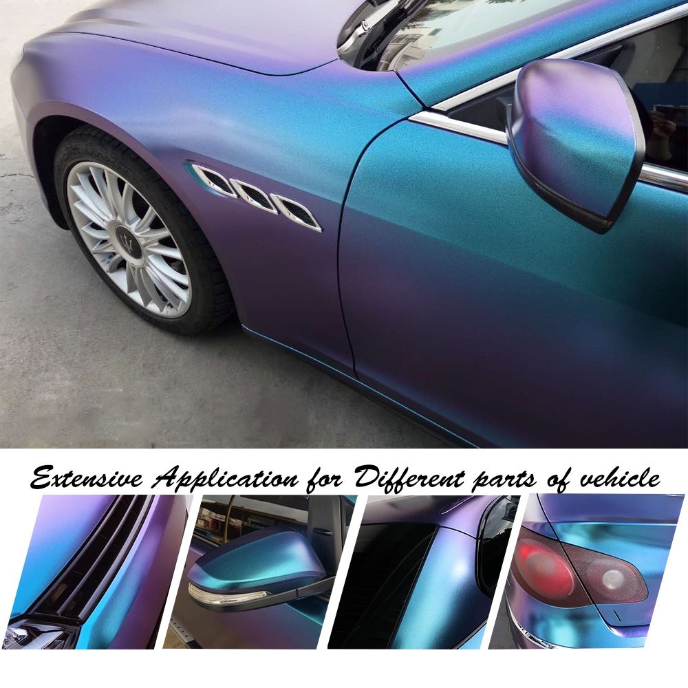 Chameleon Car Wrap 12″x60″ Purple to Blue Matte Metallic Vehicle Film 1x5ft S…