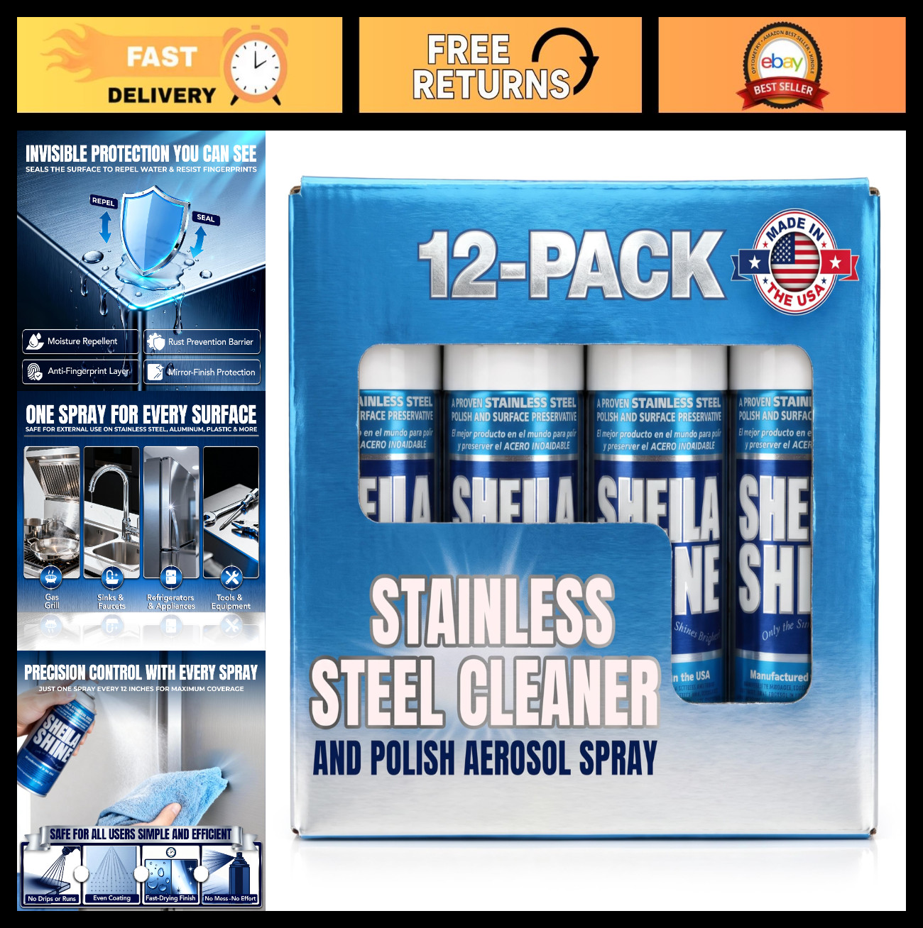 Stainless Steel Cleaner & Polish – 12 x 10oz, Cleans & Protects Appliances, Sink