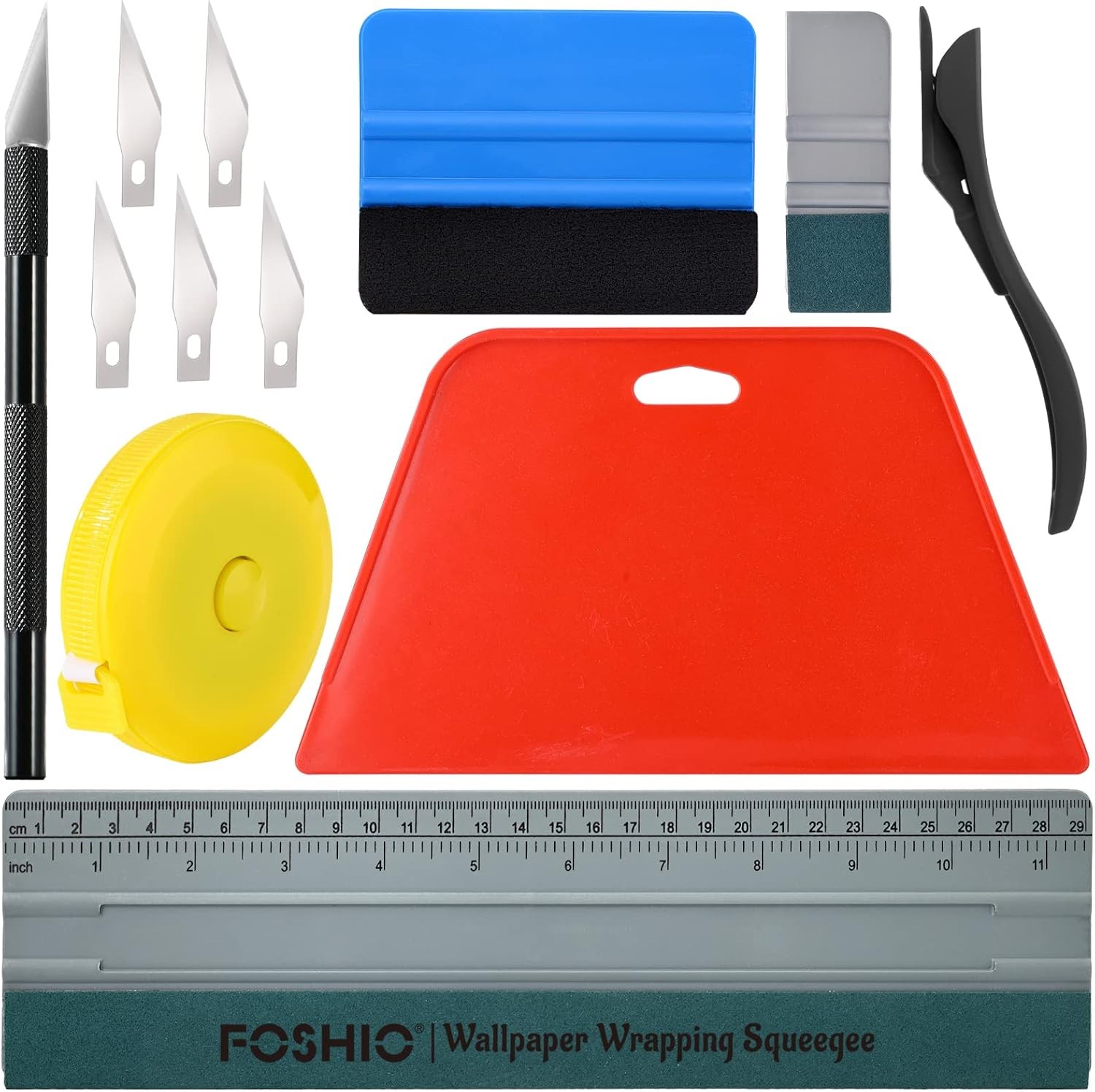 FOSHIO Wallpaper Smoothing Tool Kit, Red Hard Squeegee, 11.5 Inch Wallpaper Wrap