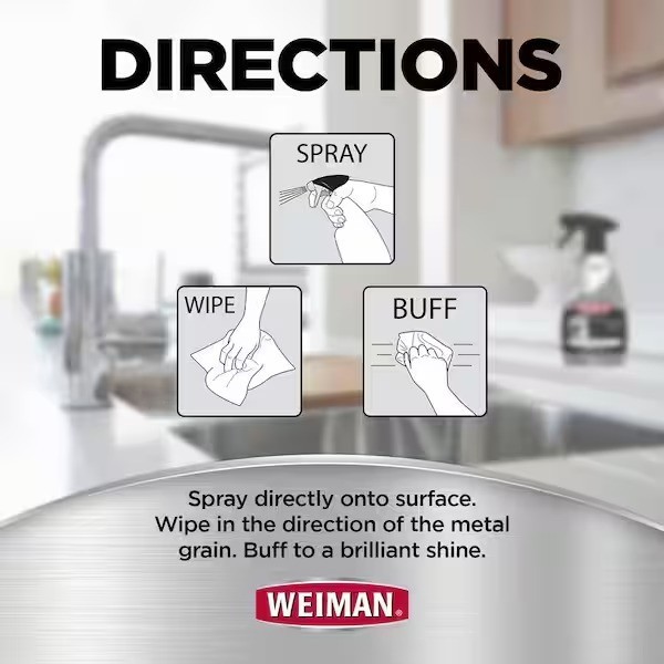 Weiman 22oz Stainless Steel objects and kitchen Cleaner and Polish Spray 12-pack