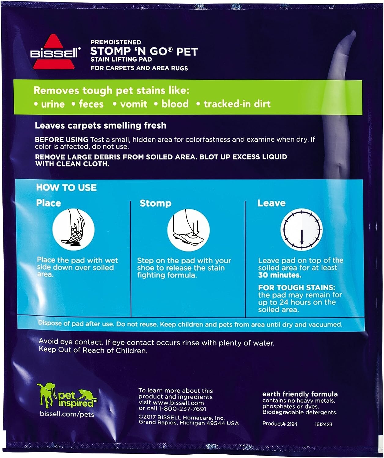 Bissell Stomp ‘N Go Pet Stain Lifting Pads +Oxy 1 pad per pack (5 pack lot)