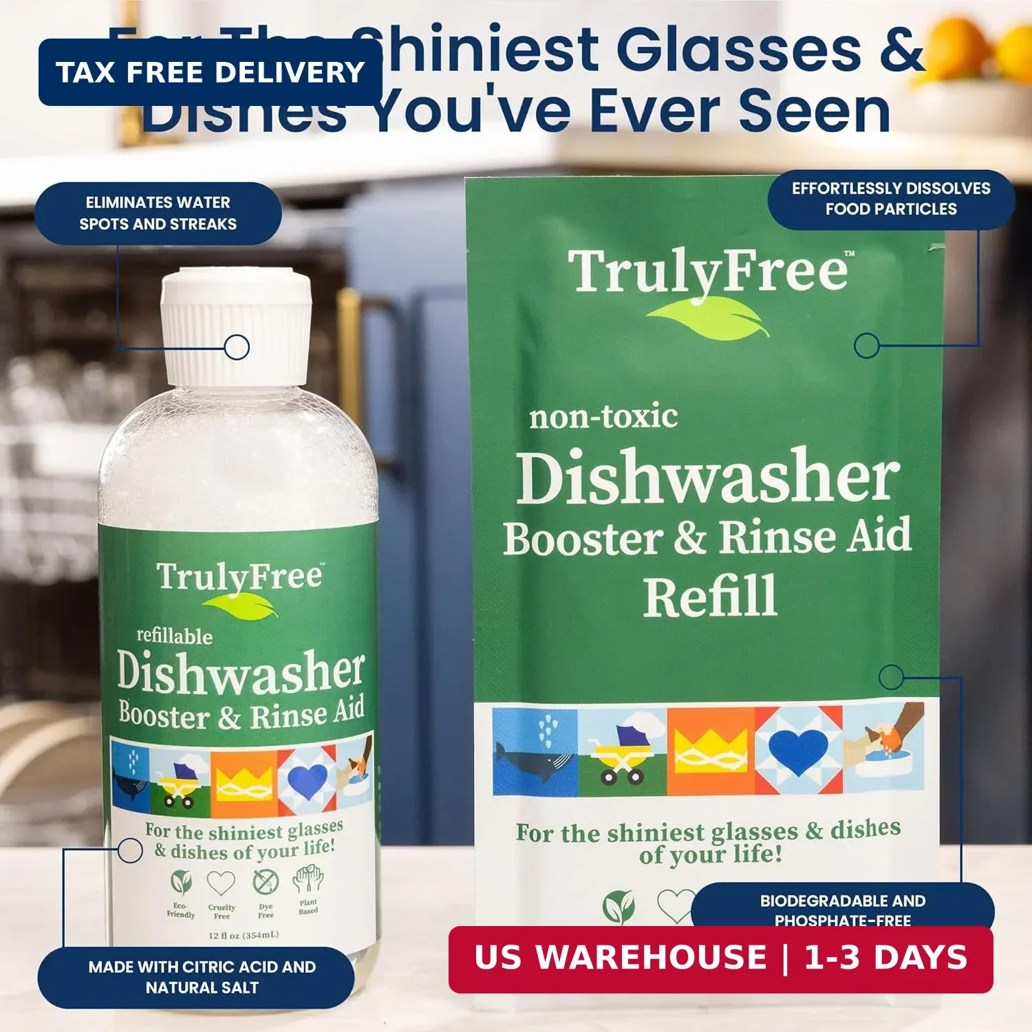 Truly Free Natural Dishwasher Booster & Rinse Aid Kit – Non-Toxic Dishwashing Ai