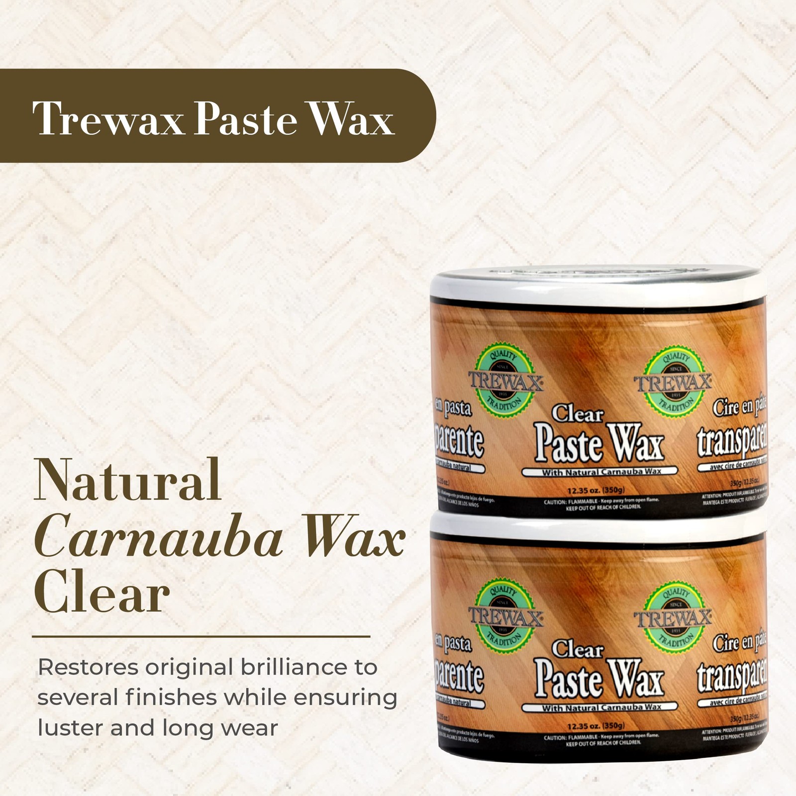 Trewax Paste Wax, Clear, 12.35-Ounce, Pack of 2